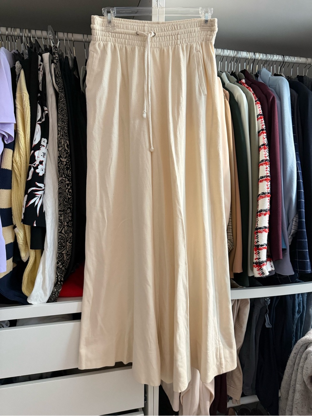 Free People Women's Cream Drawstring Wide Leg Pants